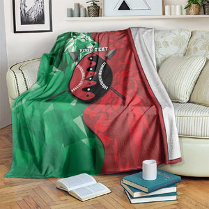 Personalized Kenya Maasai Shield Blanket Green Red Kenyan Lion Half Style - African Pride