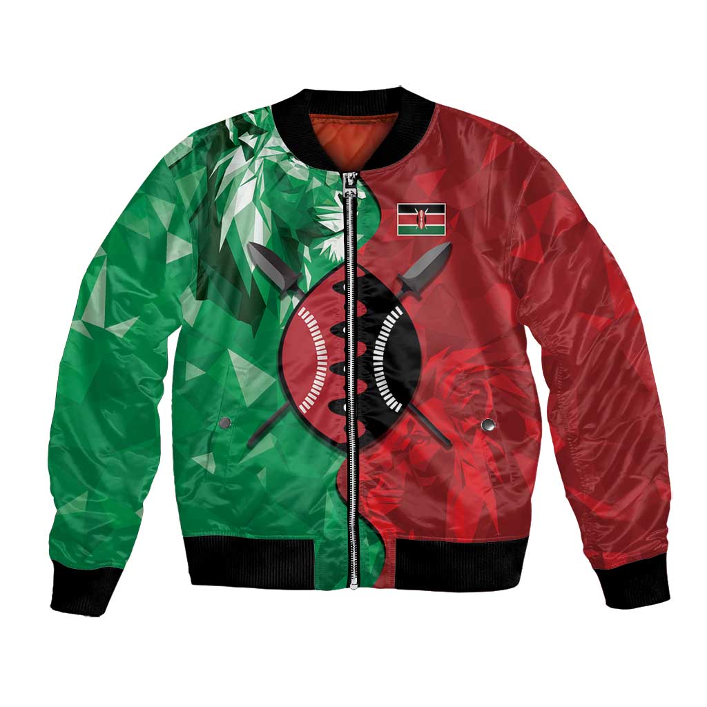 Personalized Kenya Maasai Shield Bomber Jacket Green Red Kenyan Lion Half Style - African Pride