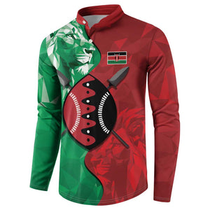 Personalized Kenya Maasai Shield Button Sweatshirt Green Red Kenyan Lion Half Style
