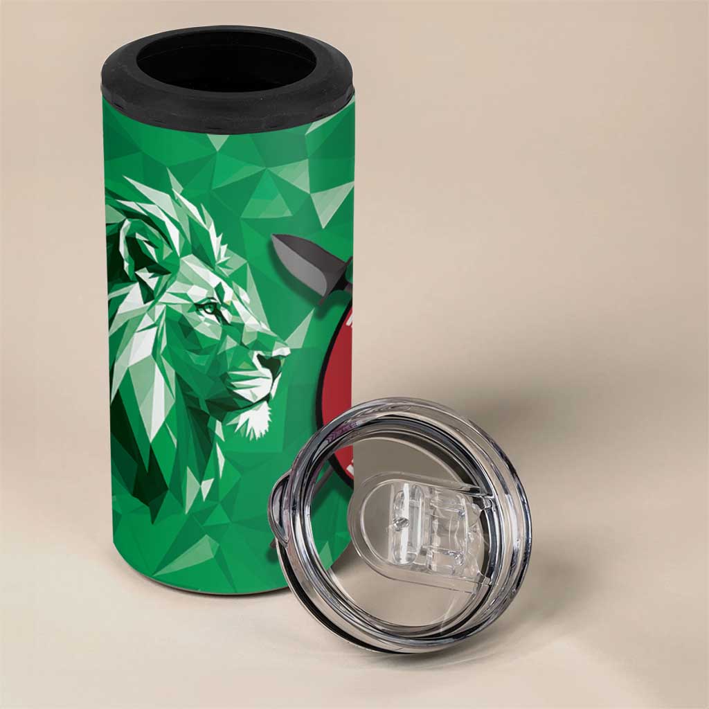 Personalized Kenya Maasai Shield 4 in 1 Can Cooler Tumbler Green Red Kenyan Lion Half Style - African Pride