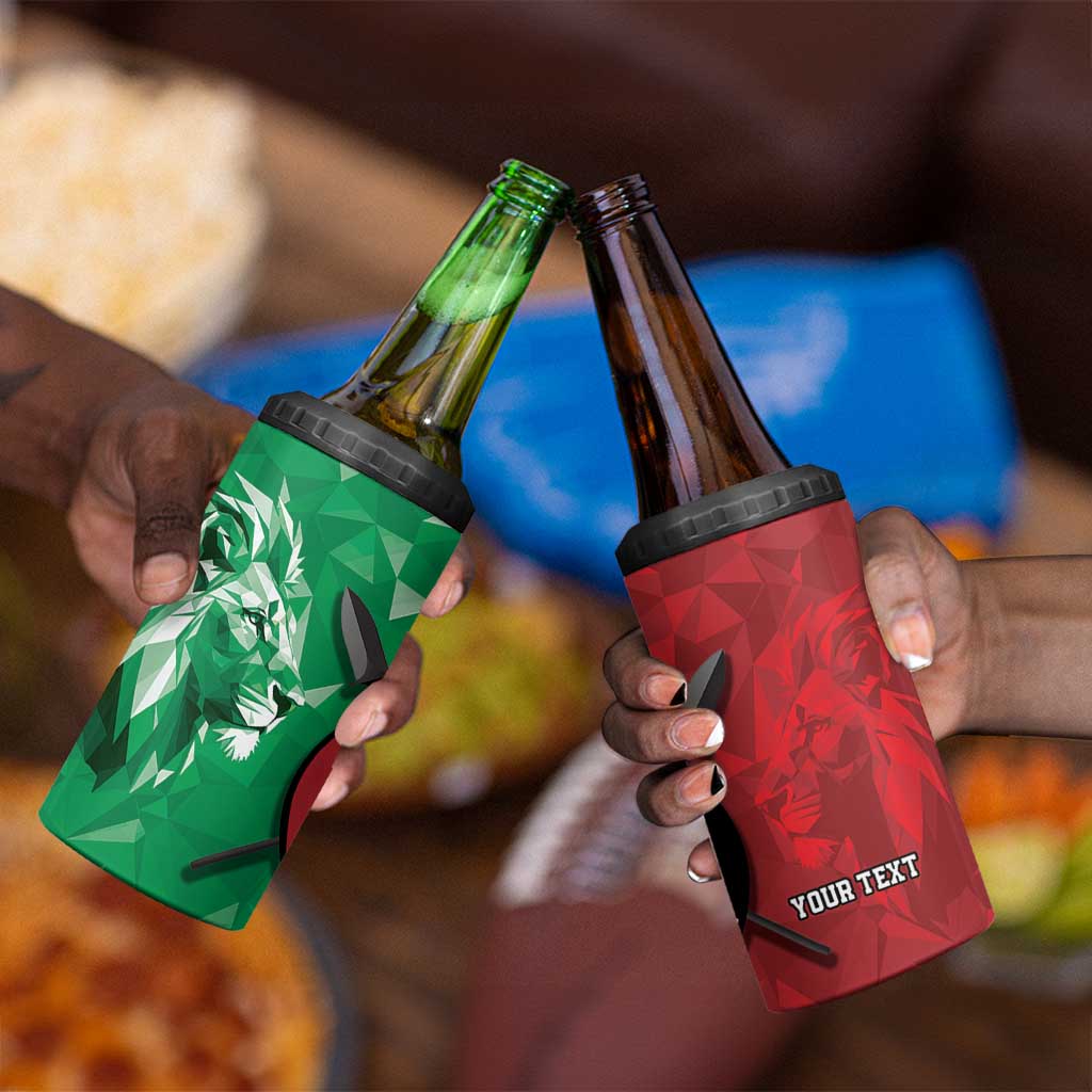 Personalized Kenya Maasai Shield 4 in 1 Can Cooler Tumbler Green Red Kenyan Lion Half Style - African Pride