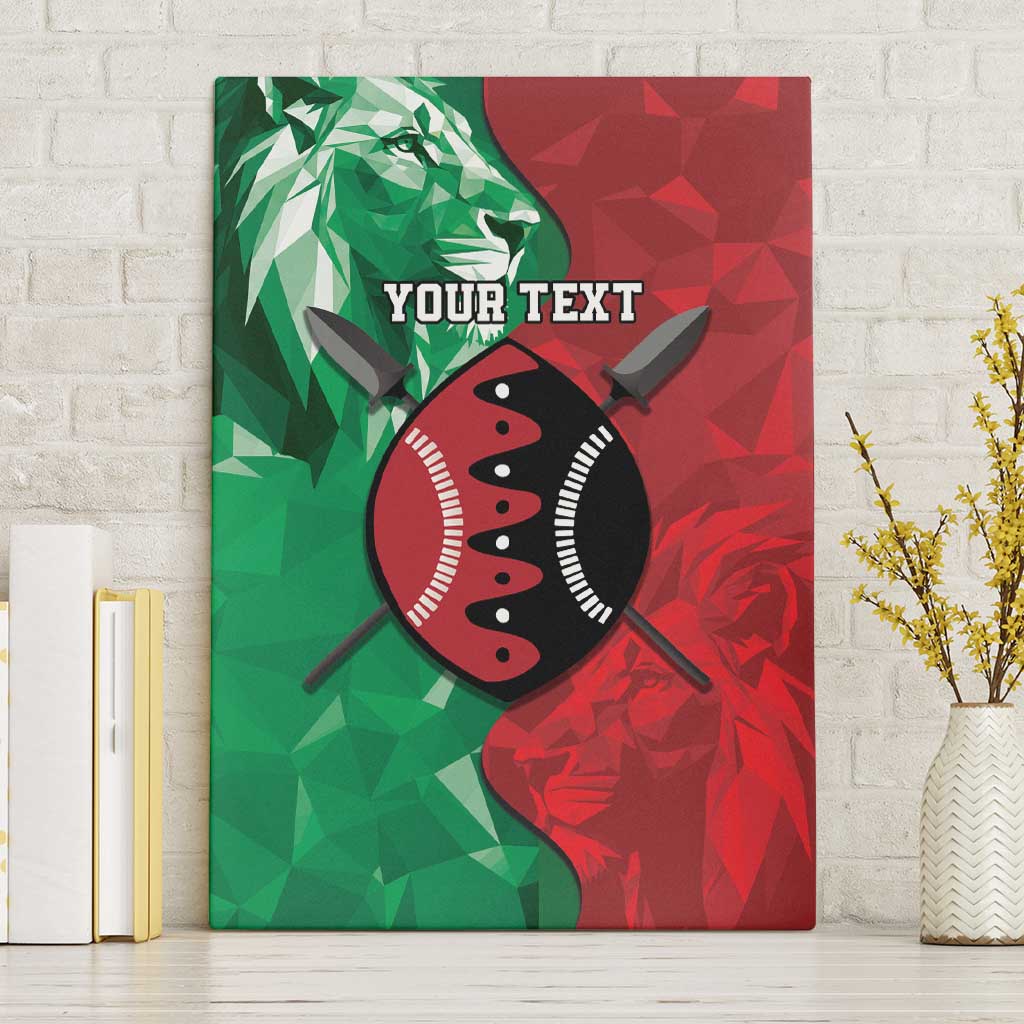 Personalized Kenya Maasai Shield Canvas Wall Art Green Red Kenyan Lion Half Style - African Pride