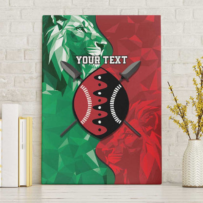 Personalized Kenya Maasai Shield Canvas Wall Art Green Red Kenyan Lion Half Style - African Pride