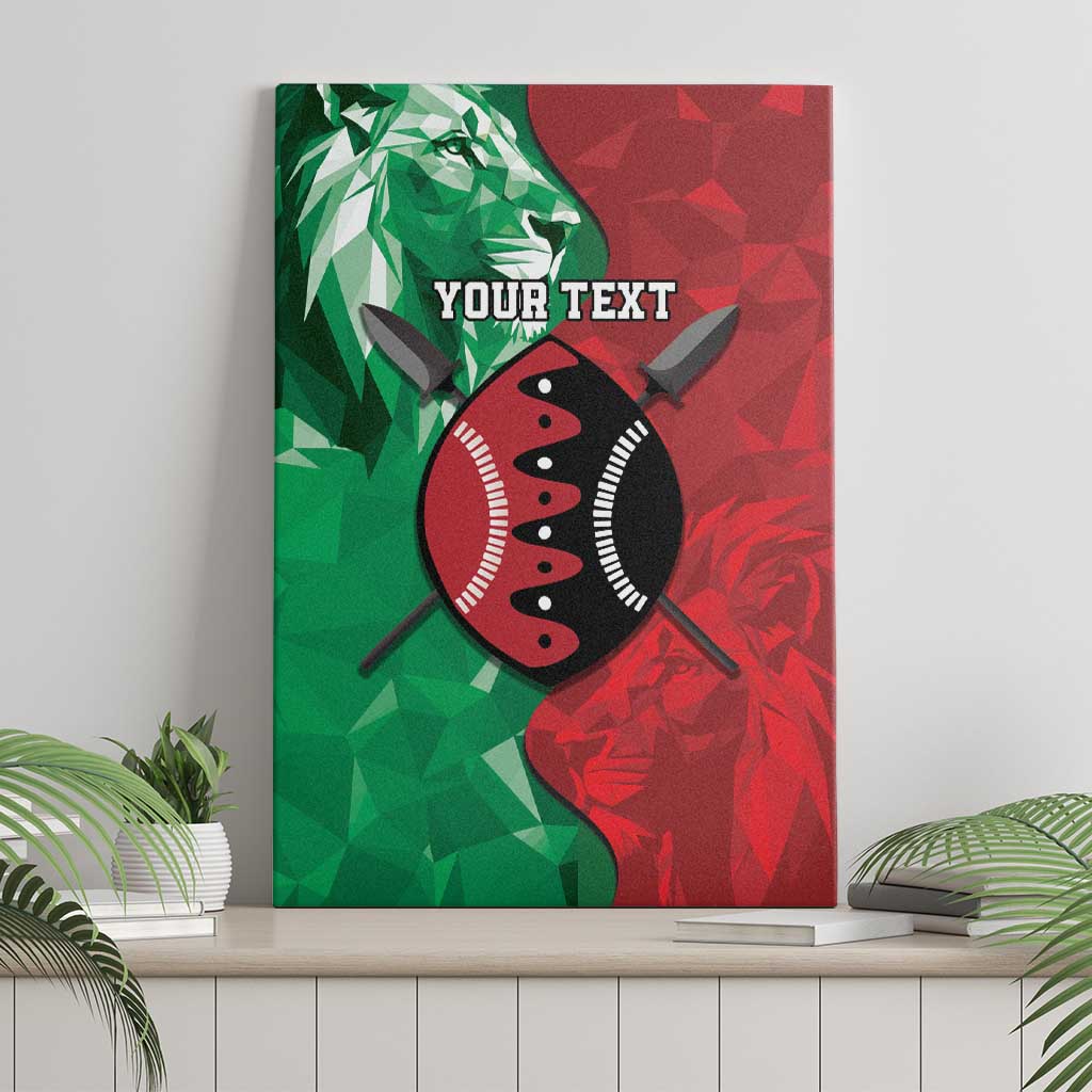 Personalized Kenya Maasai Shield Canvas Wall Art Green Red Kenyan Lion Half Style - African Pride