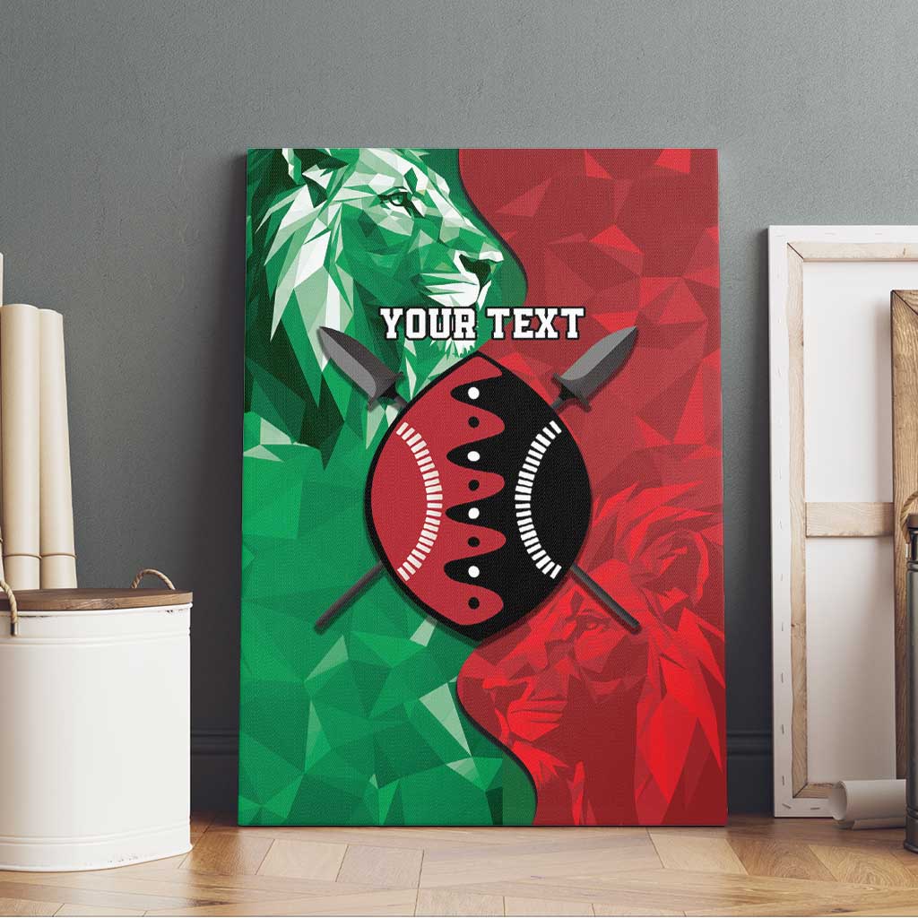 Personalized Kenya Maasai Shield Canvas Wall Art Green Red Kenyan Lion Half Style - African Pride