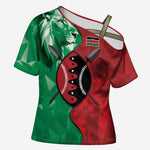 Personalized Kenya Maasai Shield Cross Shoulder Shirt Green Red Kenyan Lion Half Style