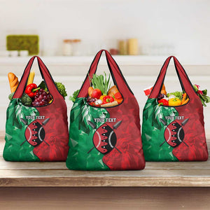 Personalized Kenya Maasai Shield Grocery Bag Green Red Kenyan Lion Half Style - African Pride