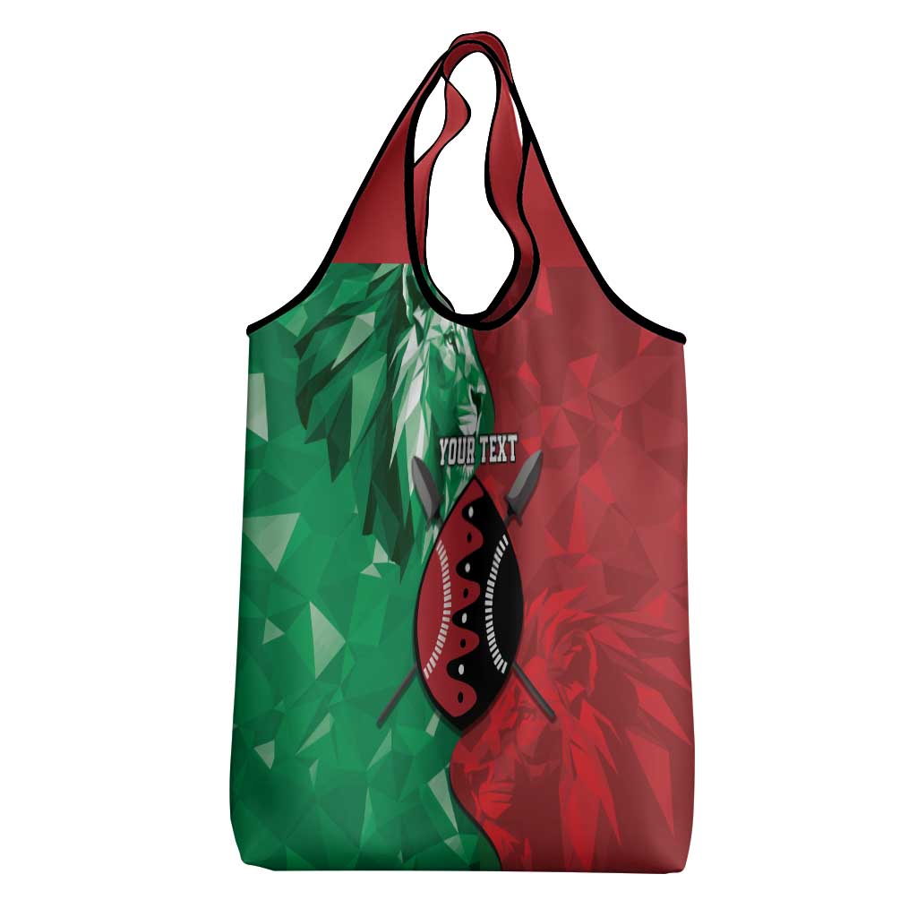 Personalized Kenya Maasai Shield Grocery Bag Green Red Kenyan Lion Half Style - African Pride