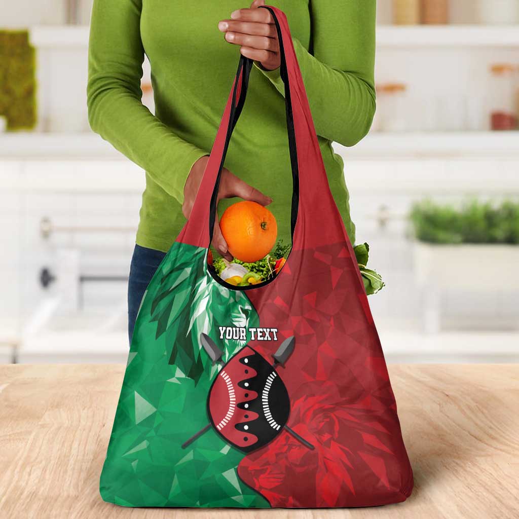 Personalized Kenya Maasai Shield Grocery Bag Green Red Kenyan Lion Half Style - African Pride