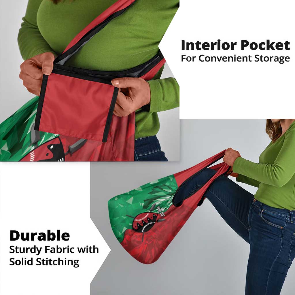 Personalized Kenya Maasai Shield Grocery Bag Green Red Kenyan Lion Half Style - African Pride