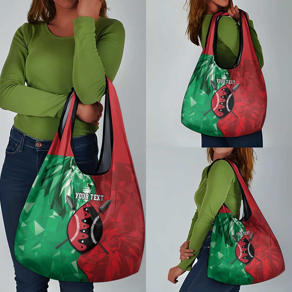 Personalized Kenya Maasai Shield Grocery Bag Green Red Kenyan Lion Half Style - African Pride