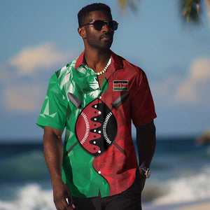 Personalized Kenya Maasai Shield Hawaiian Shirt Green Red Kenyan Lion Half Style - African Pride