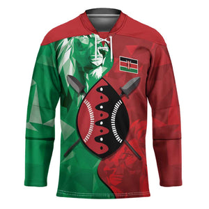 Personalized Kenya Maasai Shield Hockey Jersey Green Red Kenyan Lion Half Style