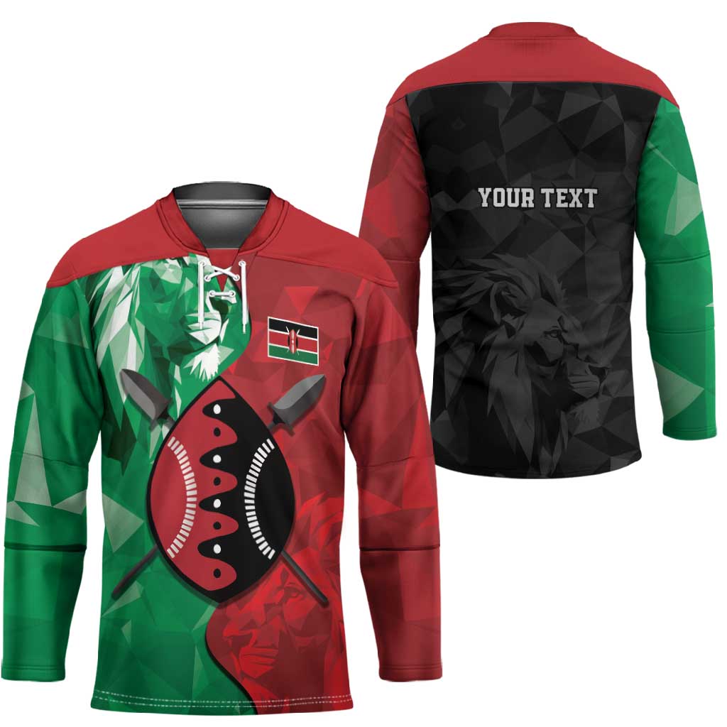 Personalized Kenya Maasai Shield Hockey Jersey Green Red Kenyan Lion Half Style