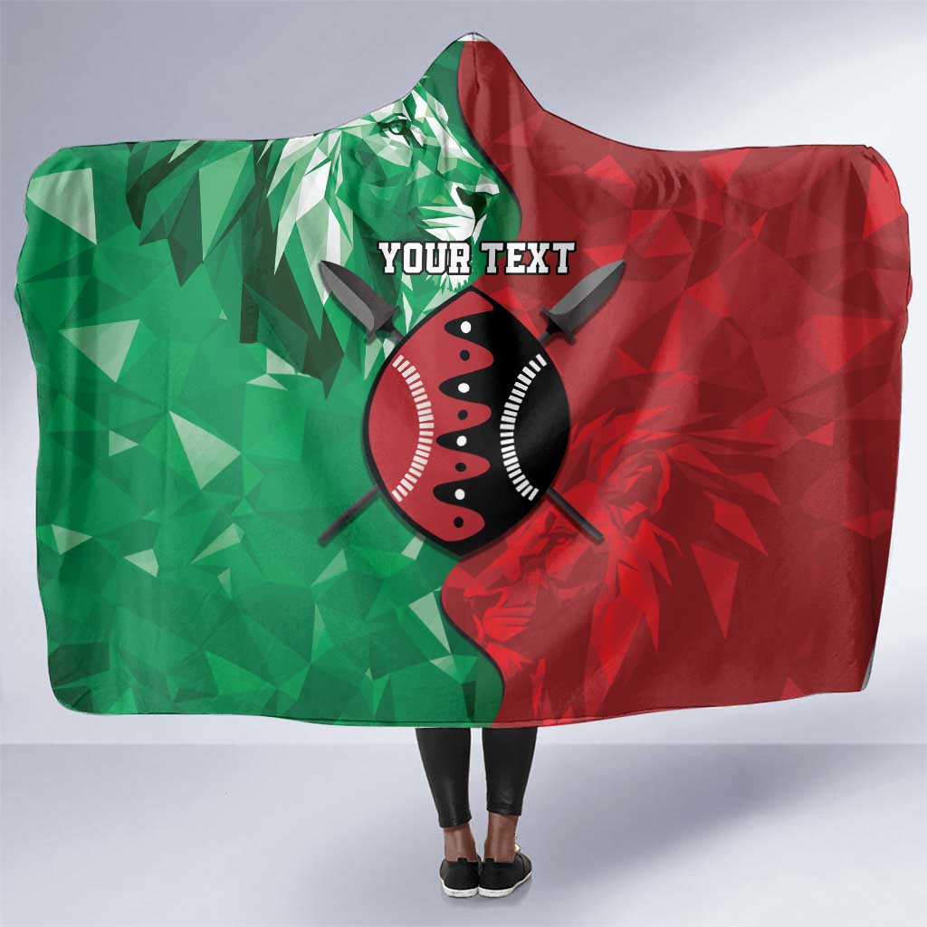 Personalized Kenya Maasai Shield Hooded Blanket Green Red Kenyan Lion Half Style - African Pride