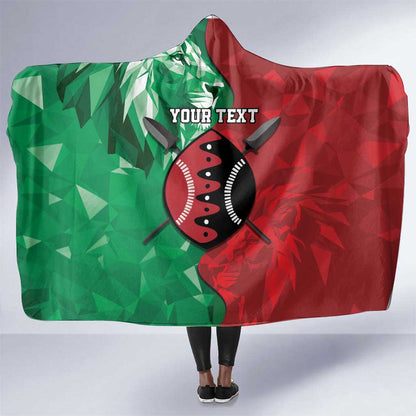 Personalized Kenya Maasai Shield Hooded Blanket Green Red Kenyan Lion Half Style - African Pride