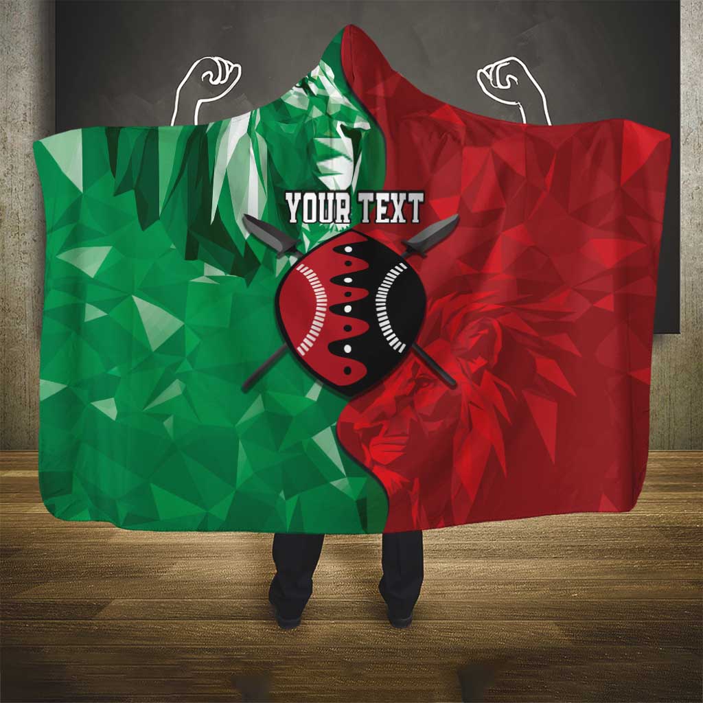 Personalized Kenya Maasai Shield Hooded Blanket Green Red Kenyan Lion Half Style - African Pride