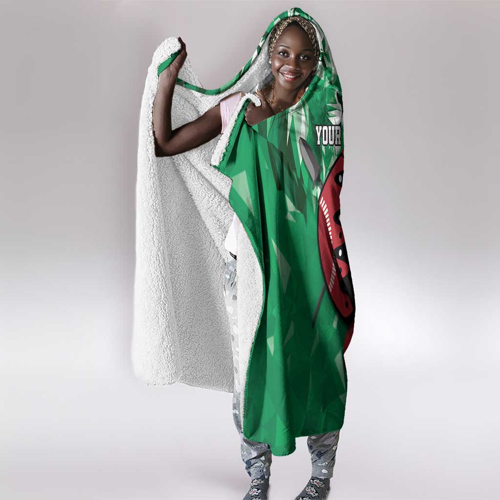Personalized Kenya Maasai Shield Hooded Blanket Green Red Kenyan Lion Half Style - African Pride