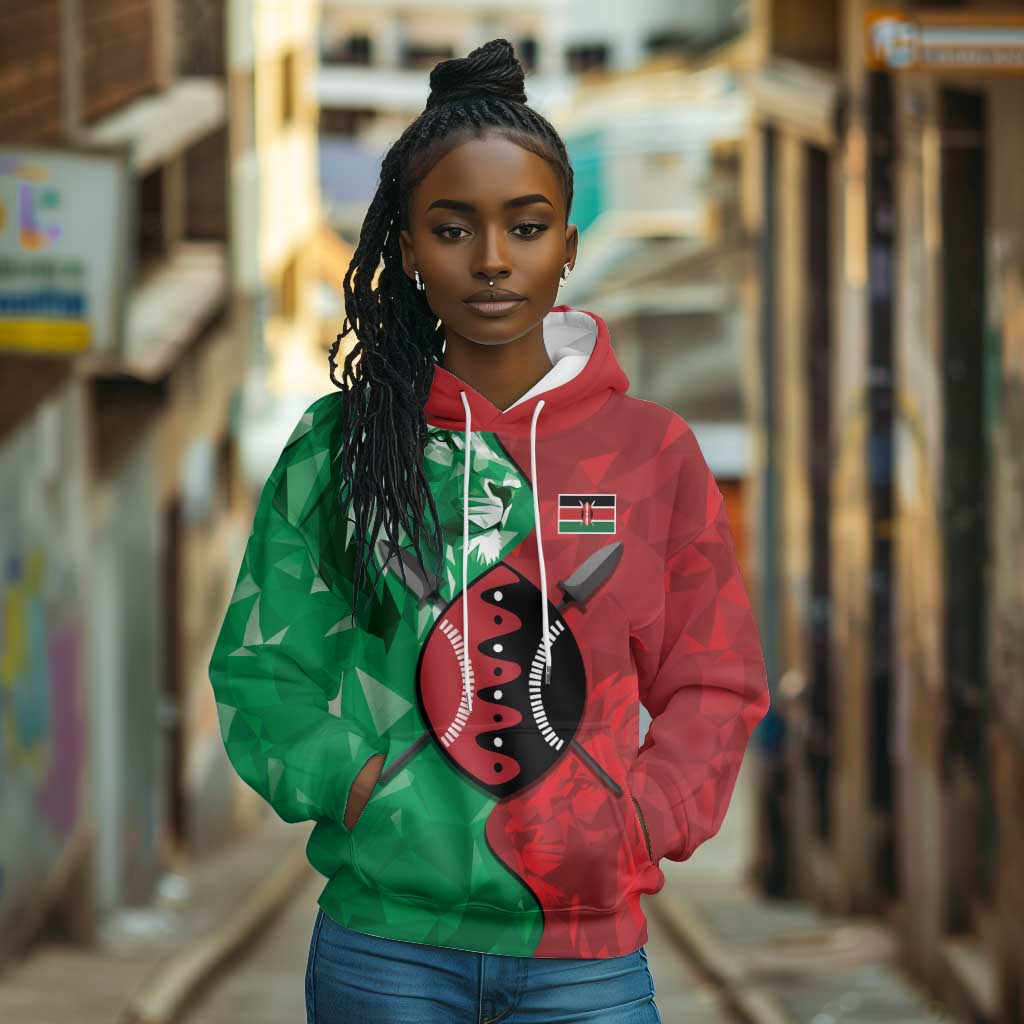 Personalized Kenya Maasai Shield Hoodie Green Red Kenyan Lion Half Style - African Pride