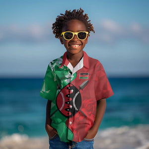 Personalized Kenya Maasai Shield Kid Hawaiian Shirt Green Red Kenyan Lion Half Style - African Pride