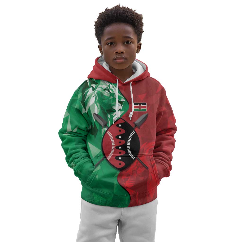 Personalized Kenya Maasai Shield Kid Hoodie Green Red Kenyan Lion Half Style - African Pride
