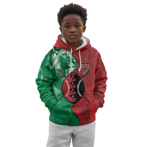 Personalized Kenya Maasai Shield Kid Hoodie Green Red Kenyan Lion Half Style - African Pride