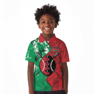Personalized Kenya Maasai Shield Kid Polo Shirt Green Red Kenyan Lion Half Style - African Pride