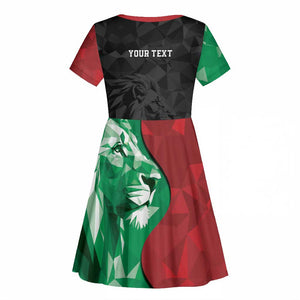Personalized Kenya Maasai Shield Kid Short Sleeve Dress Green Red Kenyan Lion Half Style - African Pride