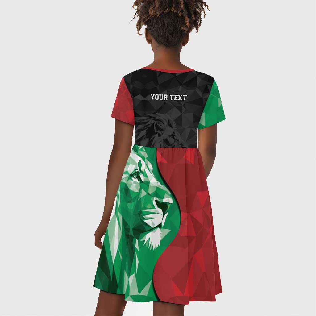 Personalized Kenya Maasai Shield Kid Short Sleeve Dress Green Red Kenyan Lion Half Style - African Pride