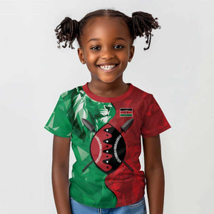 Personalized Kenya Maasai Shield Kid T shirt Green Red Kenyan Lion Half Style - African Pride