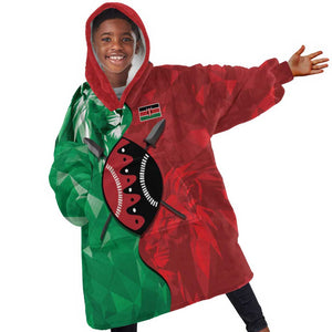 Personalized Kenya Maasai Shield Kid Wearable Blanket Hoodie Green Red Kenyan Lion Half Style - African Pride
