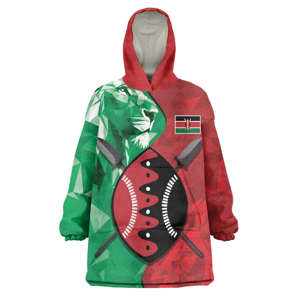 Personalized Kenya Maasai Shield Kid Wearable Blanket Hoodie Green Red Kenyan Lion Half Style - African Pride