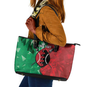Personalized Kenya Maasai Shield Leather Tote Bag Green Red Kenyan Lion Half Style - African Pride