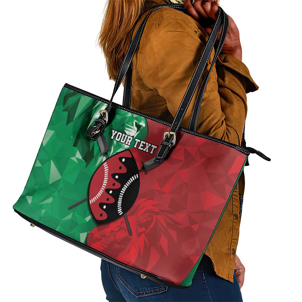 Personalized Kenya Maasai Shield Leather Tote Bag Green Red Kenyan Lion Half Style - African Pride