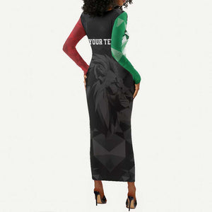 Personalized Kenya Maasai Shield Long Sleeve Bodycon Dress Green Red Kenyan Lion Half Style - African Pride