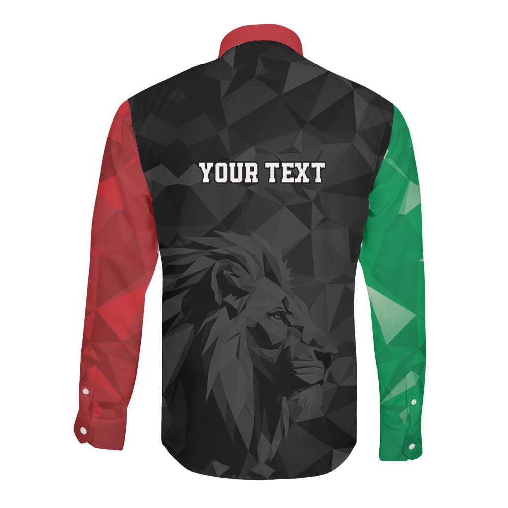 Personalized Kenya Maasai Shield Long Sleeve Button Shirt Green Red Kenyan Lion Half Style - African Pride