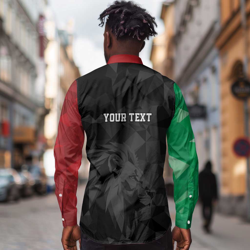 Personalized Kenya Maasai Shield Long Sleeve Button Shirt Green Red Kenyan Lion Half Style - African Pride