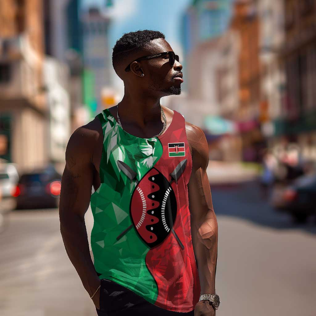 Personalized Kenya Maasai Shield Men Tank Top Green Red Kenyan Lion Half Style - African Pride
