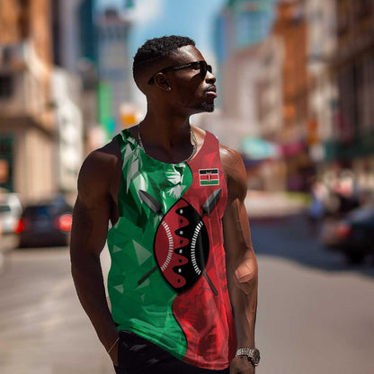 Personalized Kenya Maasai Shield Men Tank Top Green Red Kenyan Lion Half Style - African Pride