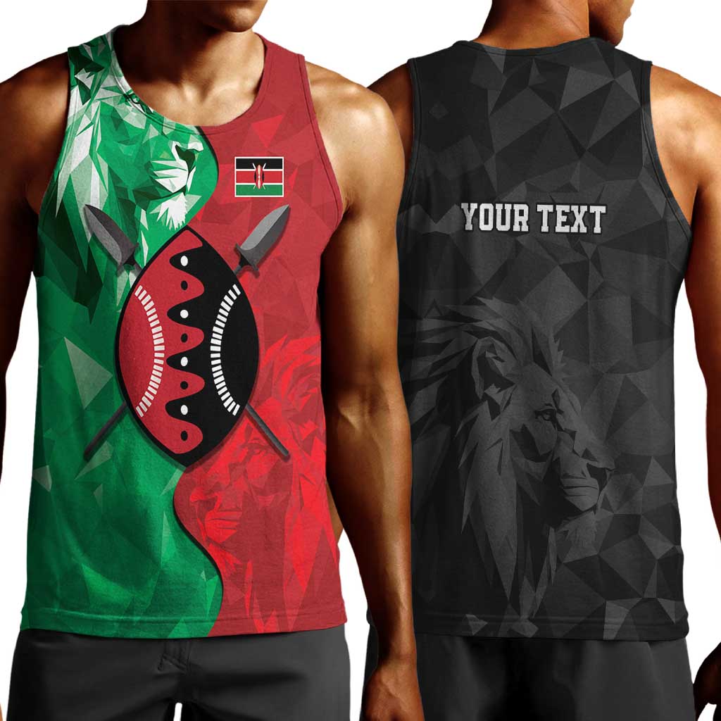 Personalized Kenya Maasai Shield Men Tank Top Green Red Kenyan Lion Half Style - African Pride