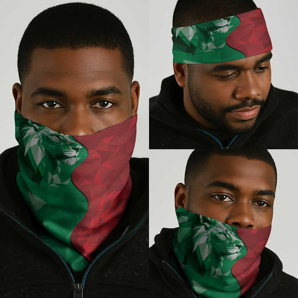 Kenya Maasai Shield Neck Gaiter Green Red Kenyan Lion Half Style - African Pride