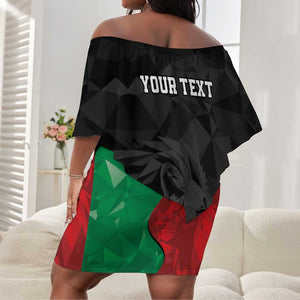 Personalized Kenya Maasai Shield Off Shoulder Short Dress Green Red Kenyan Lion Half Style - African Pride