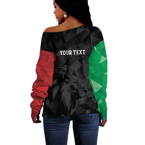 Personalized Kenya Maasai Shield Off Shoulder Sweater Green Red Kenyan Lion Half Style - African Pride