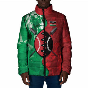 Personalized Kenya Maasai Shield Padded Jacket Green Red Kenyan Lion Half Style