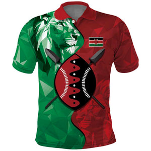 Personalized Kenya Maasai Shield Polo Shirt Green Red Kenyan Lion Half Style - African Pride