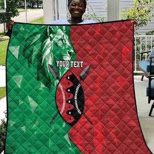 Personalized Kenya Maasai Shield Quilt Green Red Kenyan Lion Half Style - African Pride