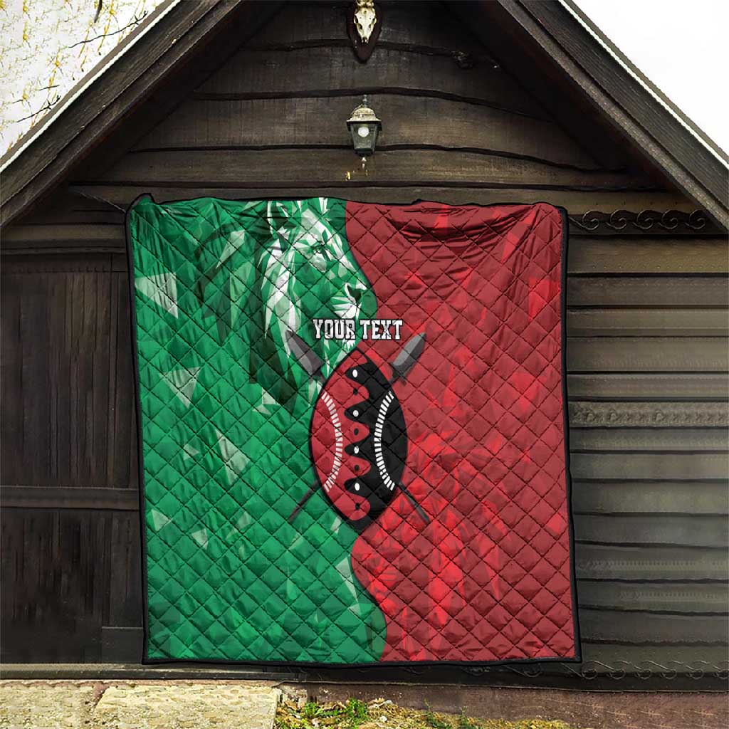 Personalized Kenya Maasai Shield Quilt Green Red Kenyan Lion Half Style - African Pride