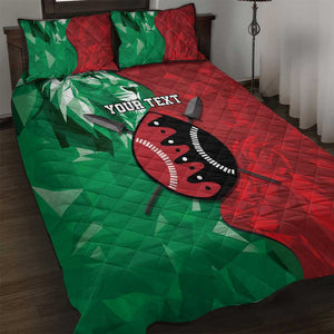 Personalized Kenya Maasai Shield Quilt Bed Set Green Red Kenyan Lion Half Style - African Pride