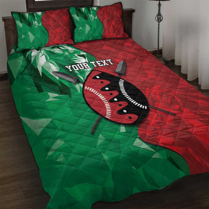 Personalized Kenya Maasai Shield Quilt Bed Set Green Red Kenyan Lion Half Style - African Pride