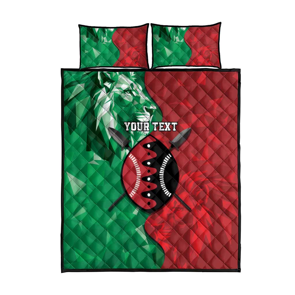 Personalized Kenya Maasai Shield Quilt Bed Set Green Red Kenyan Lion Half Style - African Pride